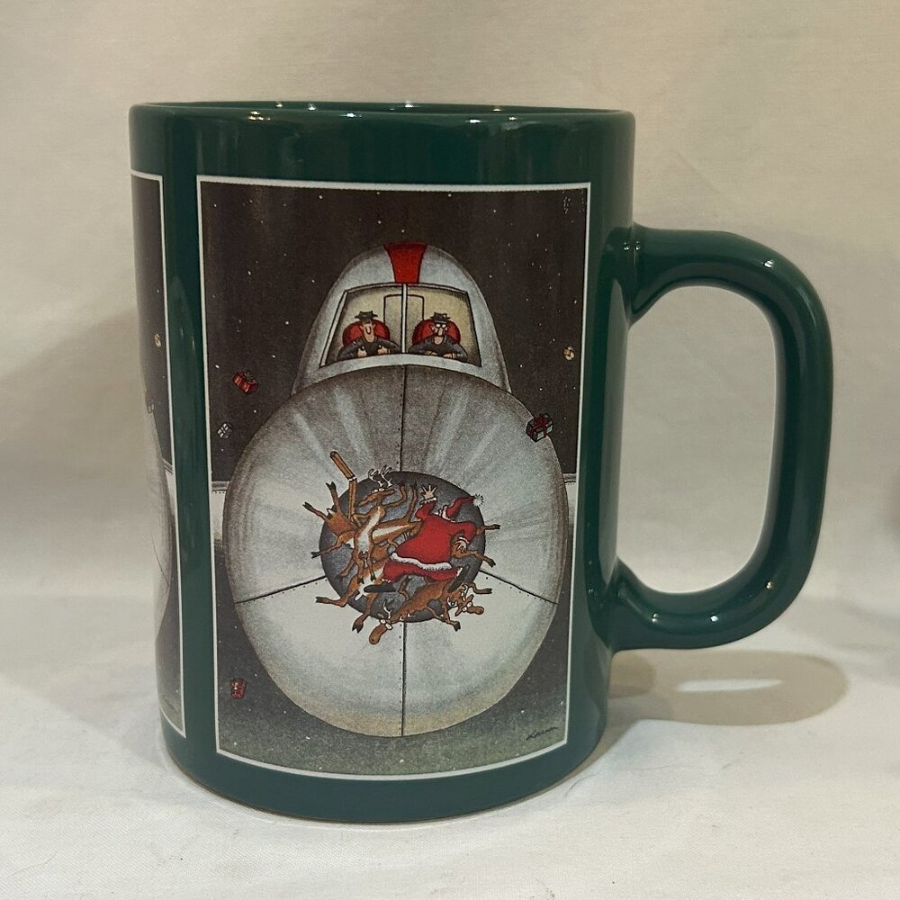The Far Side Christmas Mug by Gary Larson 1989 Jet Santa and Reindeer